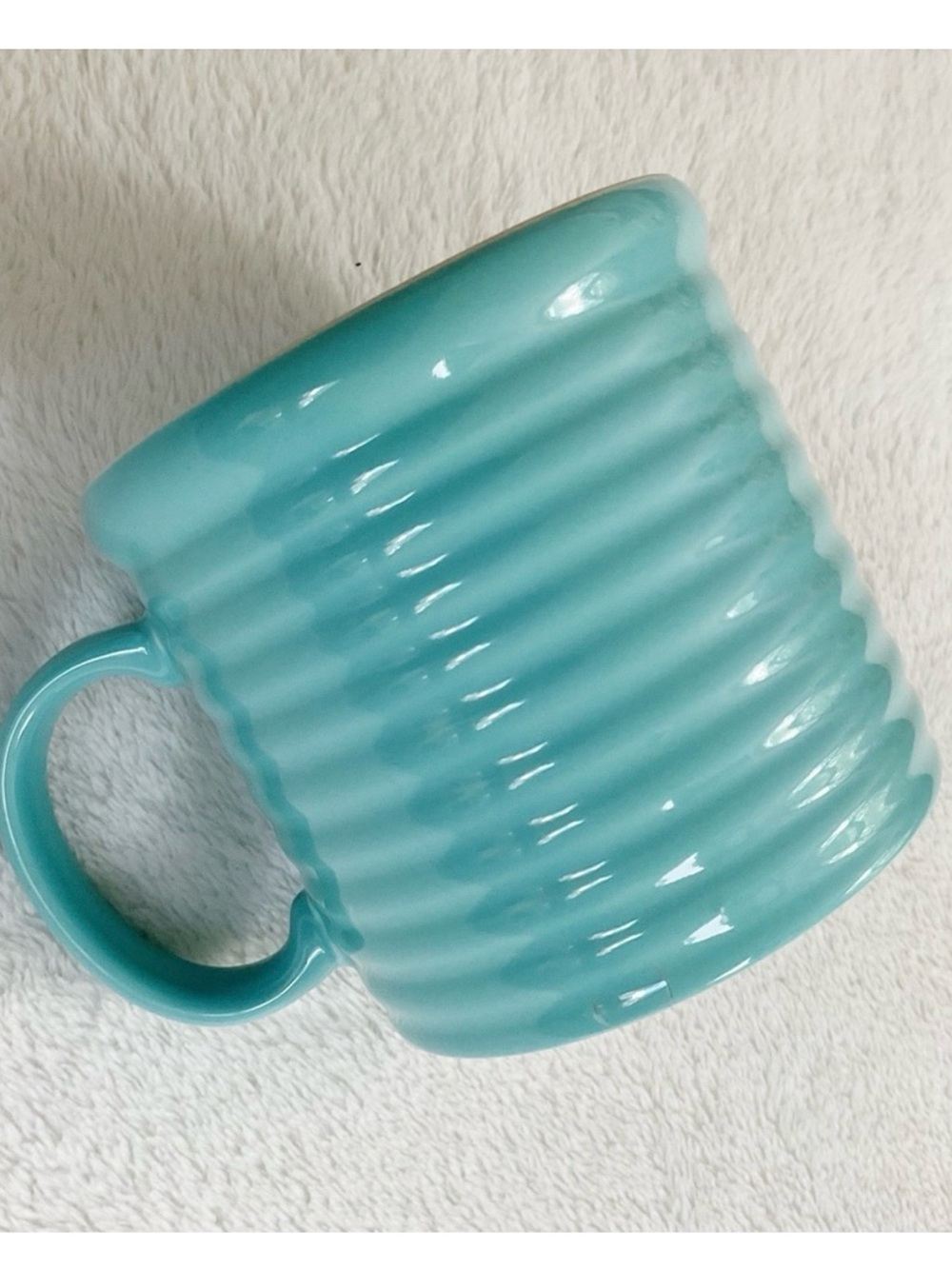 Pier 1 Aqua Turquoise Ribbed Coffee Mugs Set 2 Coastal Cottage - Picture 3 of 12